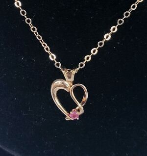 Vintage 14k Gold Fill Genuine Ruby Accent Heart Pendant on Gold Fill Chain 16"